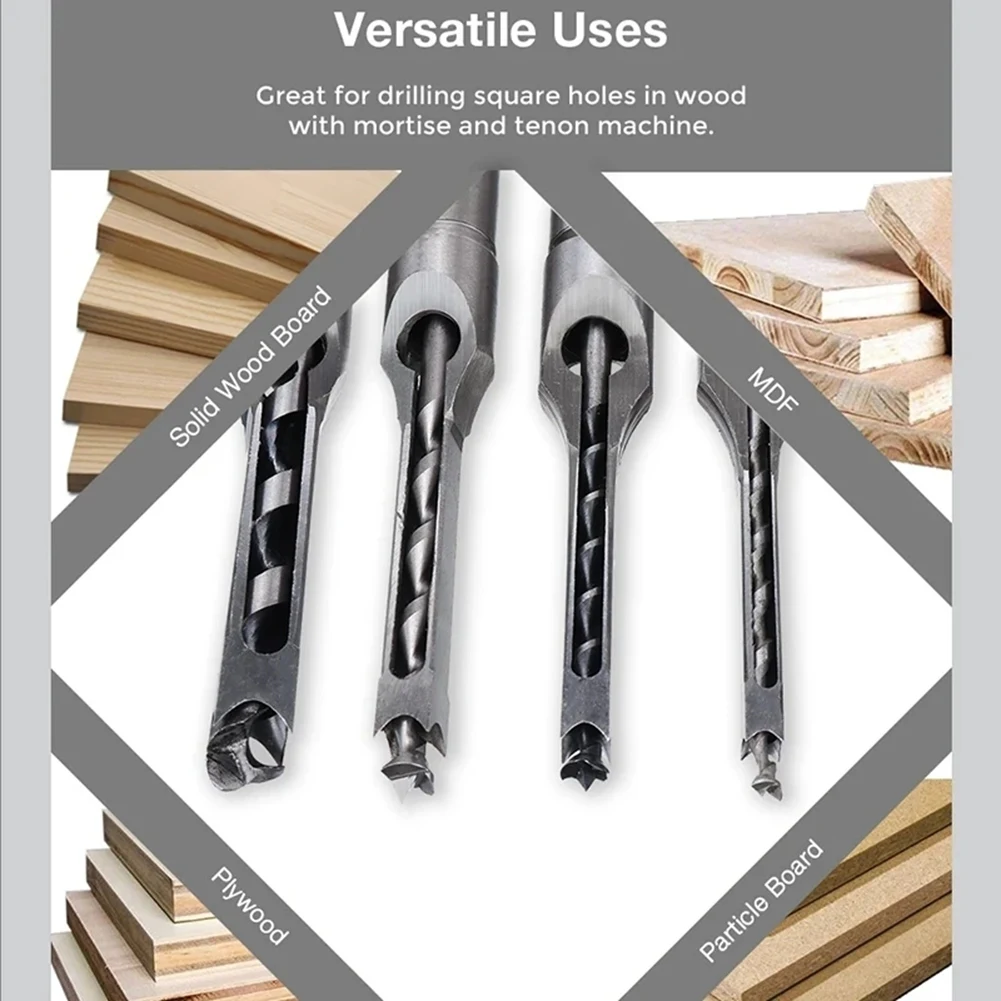 Oct Sale 4pc HSS Square Hole Drill Set,Woodworking Mortising Chisel Bit,Auger Drill Tools for DIY Drill Tool Making,Drill Tool
