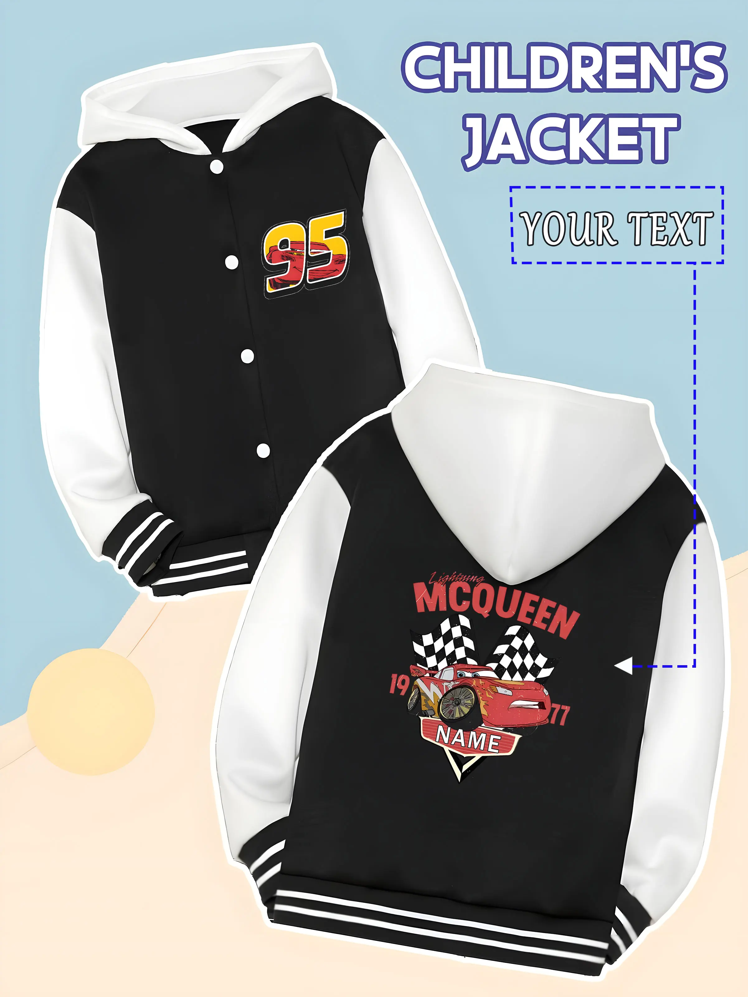 

MINISO Disney Cars McQueen Retro Kids Baseball Jacket - McQueen retro style design, full of memories, suitable for daily school