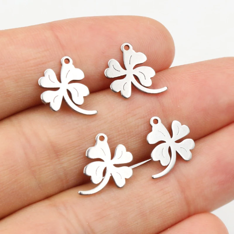 30pcs 13x10mm No Fade Charms 316 Stainless Steel Clover Cute Small Bracelet Necklace Pendant Charms DIY Jewelry Making Findings