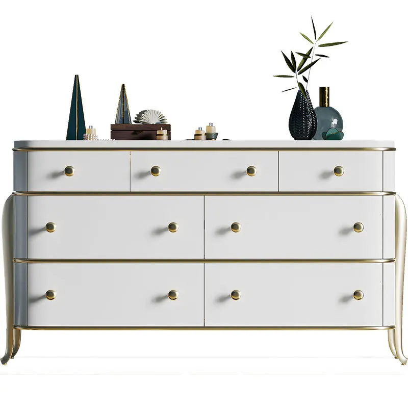 

American light luxury dining side cabinet solid wood sevenwhite bedroom storage cabinet simple French foyer porch furniture