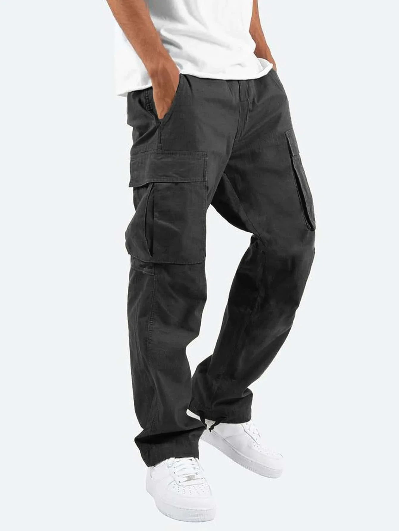 

Mens Autumn Work Pants Drawstring Multiple Pockets Casual Wear Durable Comfort Fit Streetwear