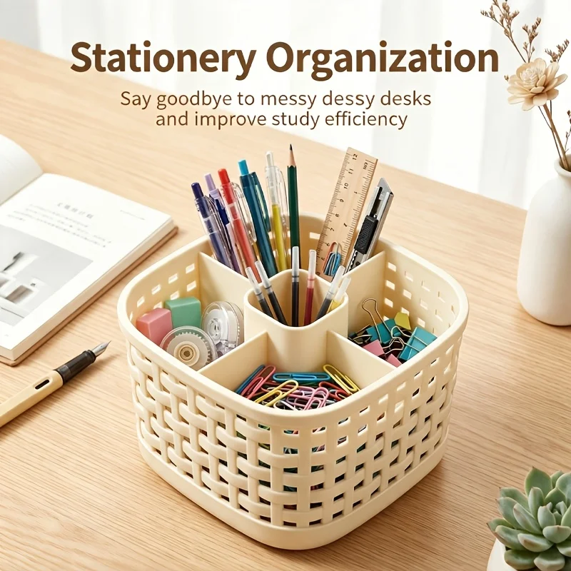 5-compartment Open-top Desktop Organizer,Cosmetics Storage Box,Five-compartment Pen Holder,Multi-functional Pencil Storage Box