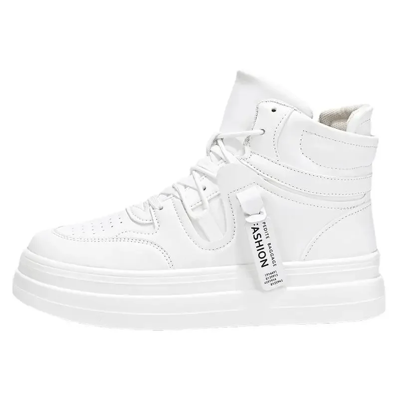 New Autumn/Winter Men's Casual Sneakers 12cm Increased Height 10cm Thick Sole White Shoes High Top Rubber Base Male Footwear