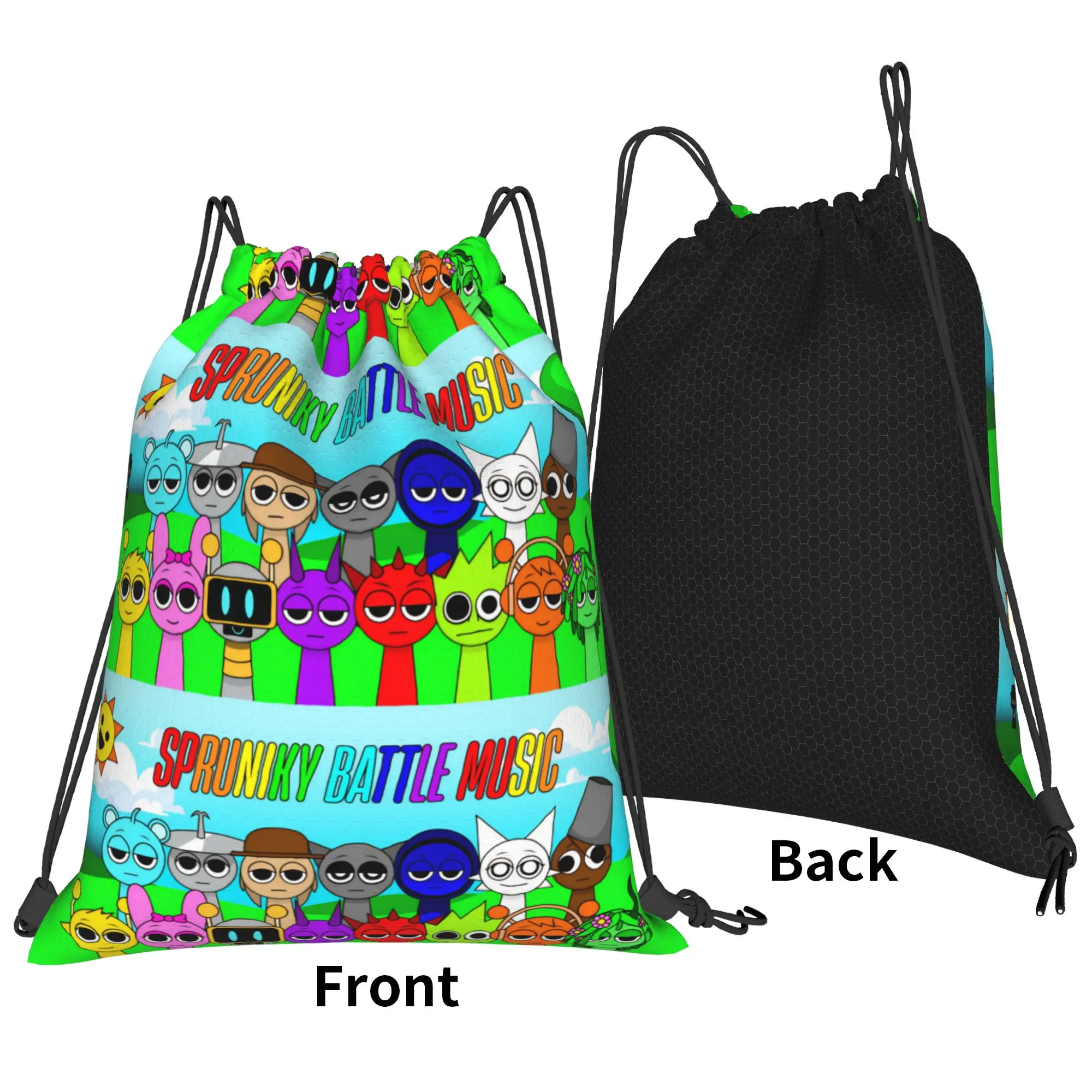 Sprunki Game Drawstring Backpack Sports Gym Bag Water Resistant Cartoon String Sackpack for Hiking 36cm (W) x 43cm (H)