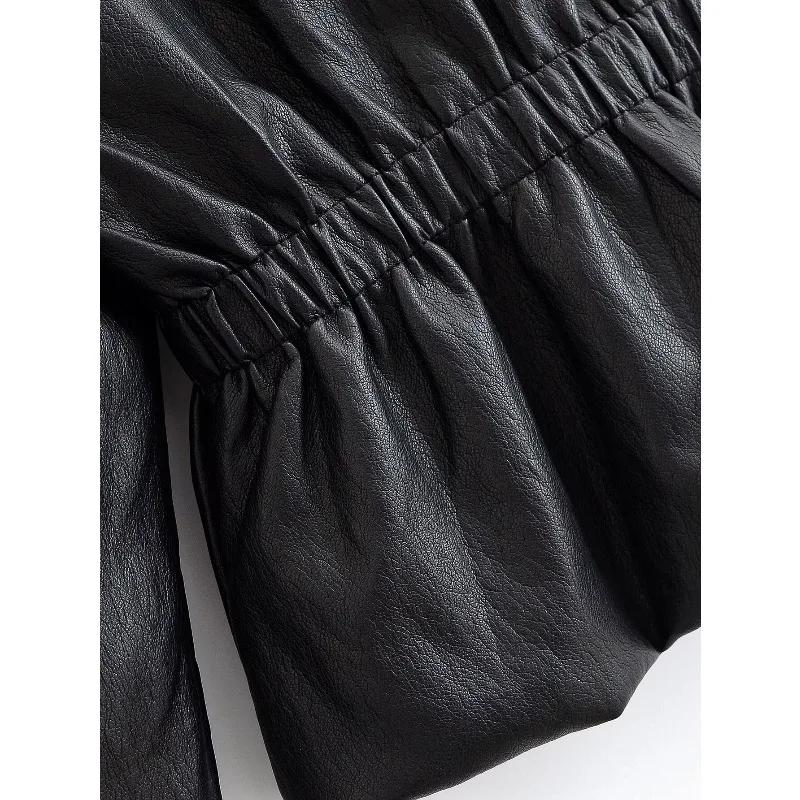 Guobioziy New Women's Classic Commuter Style Versatile High End Two Tone PU Leather Short Jacket Zipper Closure Polyester Fiber