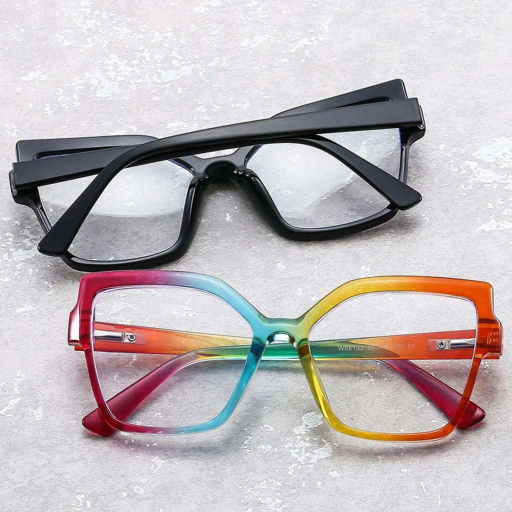 Oversized Square Cat Eye Blue Light Blocking Glasses Trendy Full Rim Unisex Eyeglasses Frames Prescription Compatible