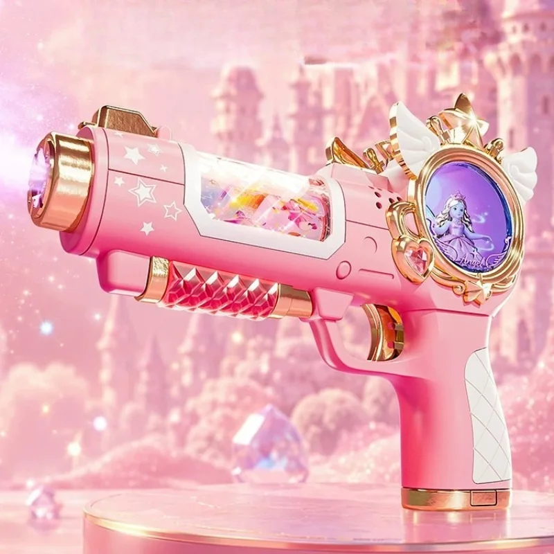 Electric Light Sound Spray Toy Gun Pink Rotating Doll Shooting Toy Cartoon Dream Plastic Pistol Model Birthday Gift Cos Prop