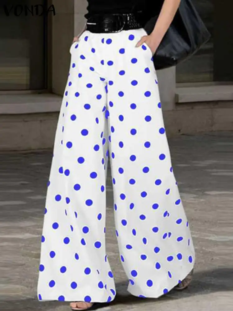 Plus Size 5XL VONDA Bohemian Polka Dot Printed Long Pants Women Elegant Trousers 2024 Autumn High Waist Casual Wide Leg Pants