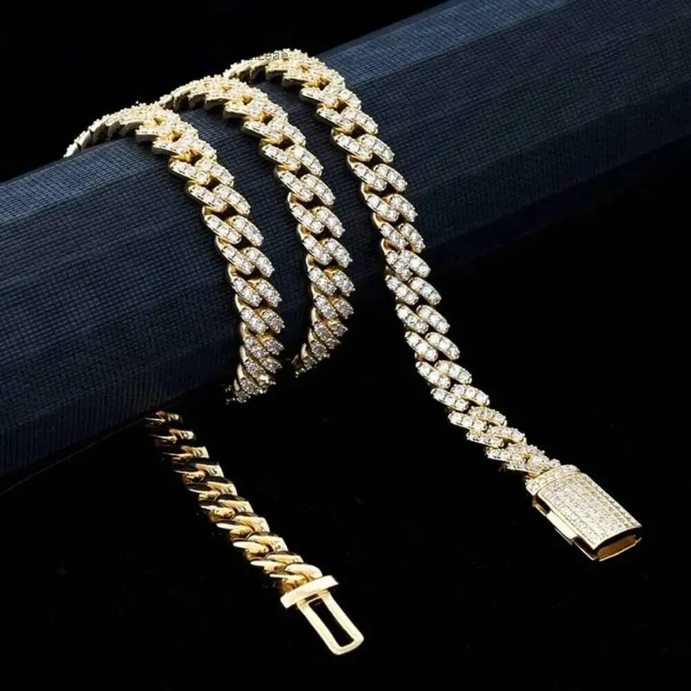 Luxury Wholesale Jewelry Iced Pure 925 Sterling Silver Necklace Vvs 8mm Solid Rose Gold Miami Moissanite Cuban Link Chain.
