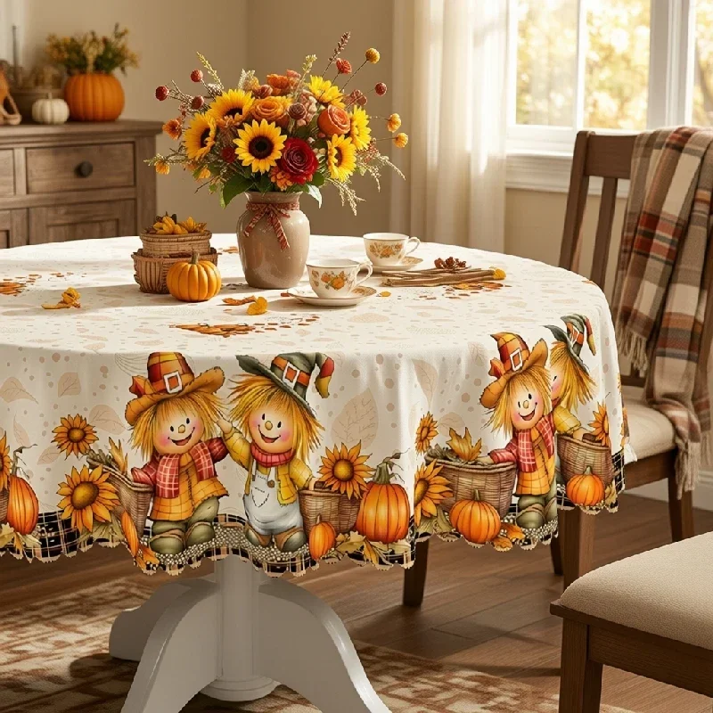 Retro Autumn Farm Tablecloth - Rural Autumn Tablecloth - Polyester - Circular, Rectangular, Elliptical - yzb