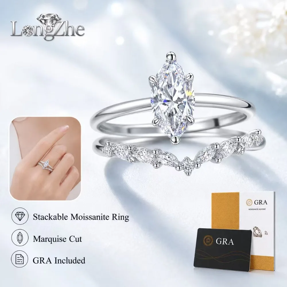 

Marquise Cut Moissanite Ring for Women S925 Sterling Silver GRA Certified 7x14mm Main Stone 38 Side Stones Wedding Jewelry Gift