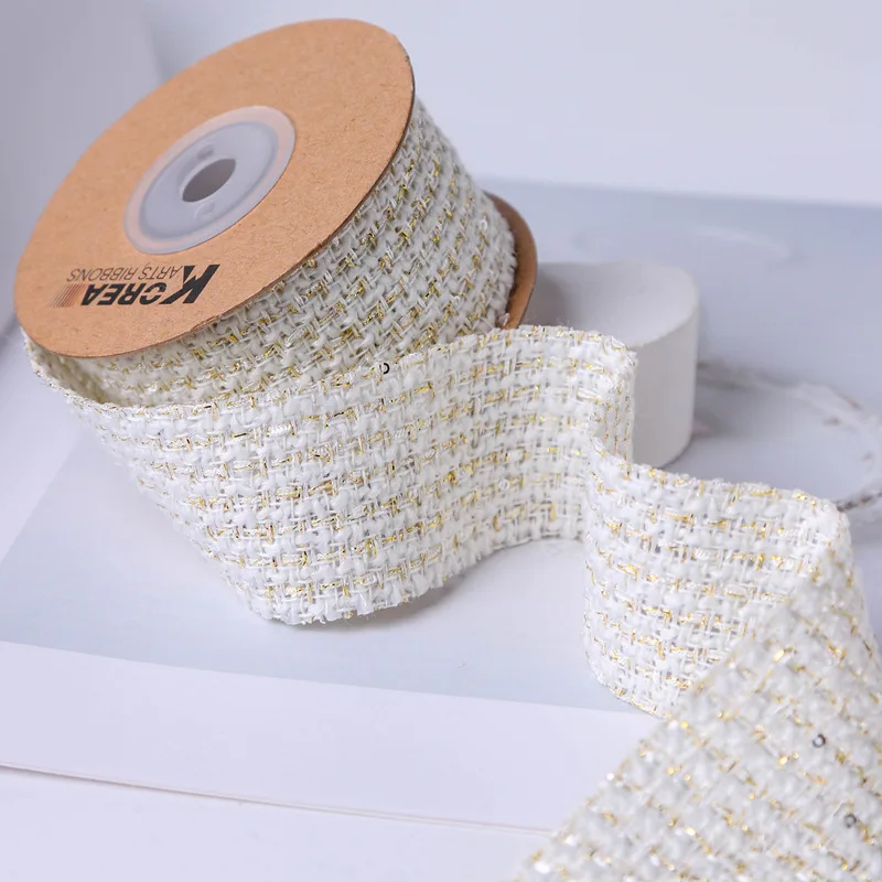 25mm 38mm Tweed Fabric Knit Ribbon With Sequin Hairpins DIY Bow Making Material Sewing Accessories Twilly Cloth Cotton Tape