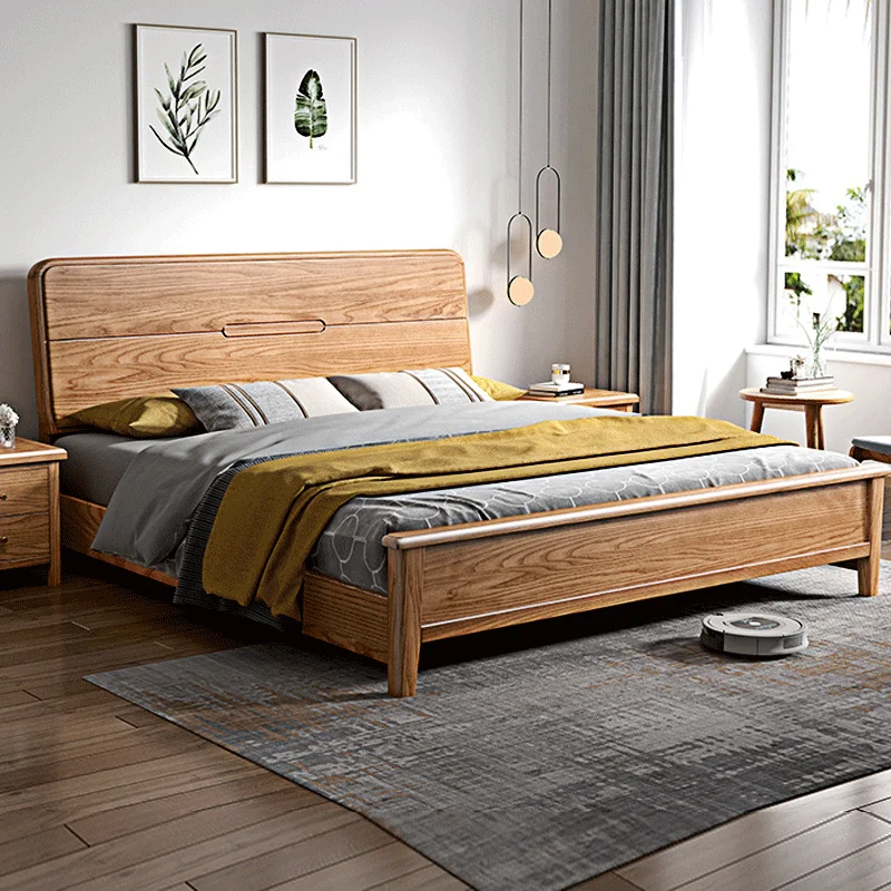

Japanese Solid Wood Bed Sleeping Design Queen Bedroom Lounge Unique Salon Bed Modern Frame Trendy Muebles Unique Furniture