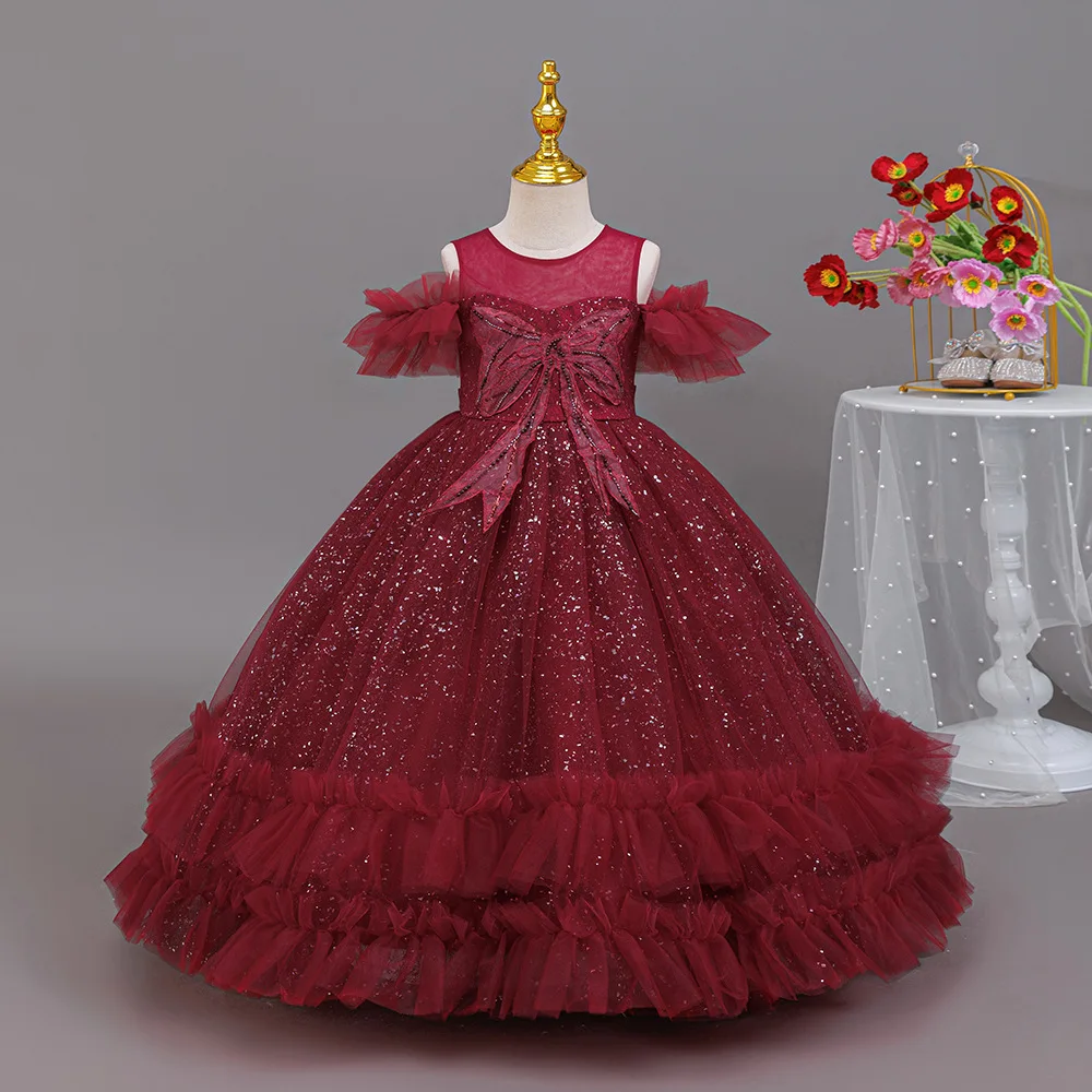 

Flower children wedding dress lace elegant girl birthday party dress medium big children tulle long skirt children Christmas dre