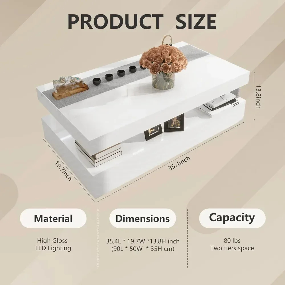 

-Green Coffee Table Center Tables for Living Room Chairs High Gloss Modern Coffee Table With RGB LED Light Furniture Dining Salo