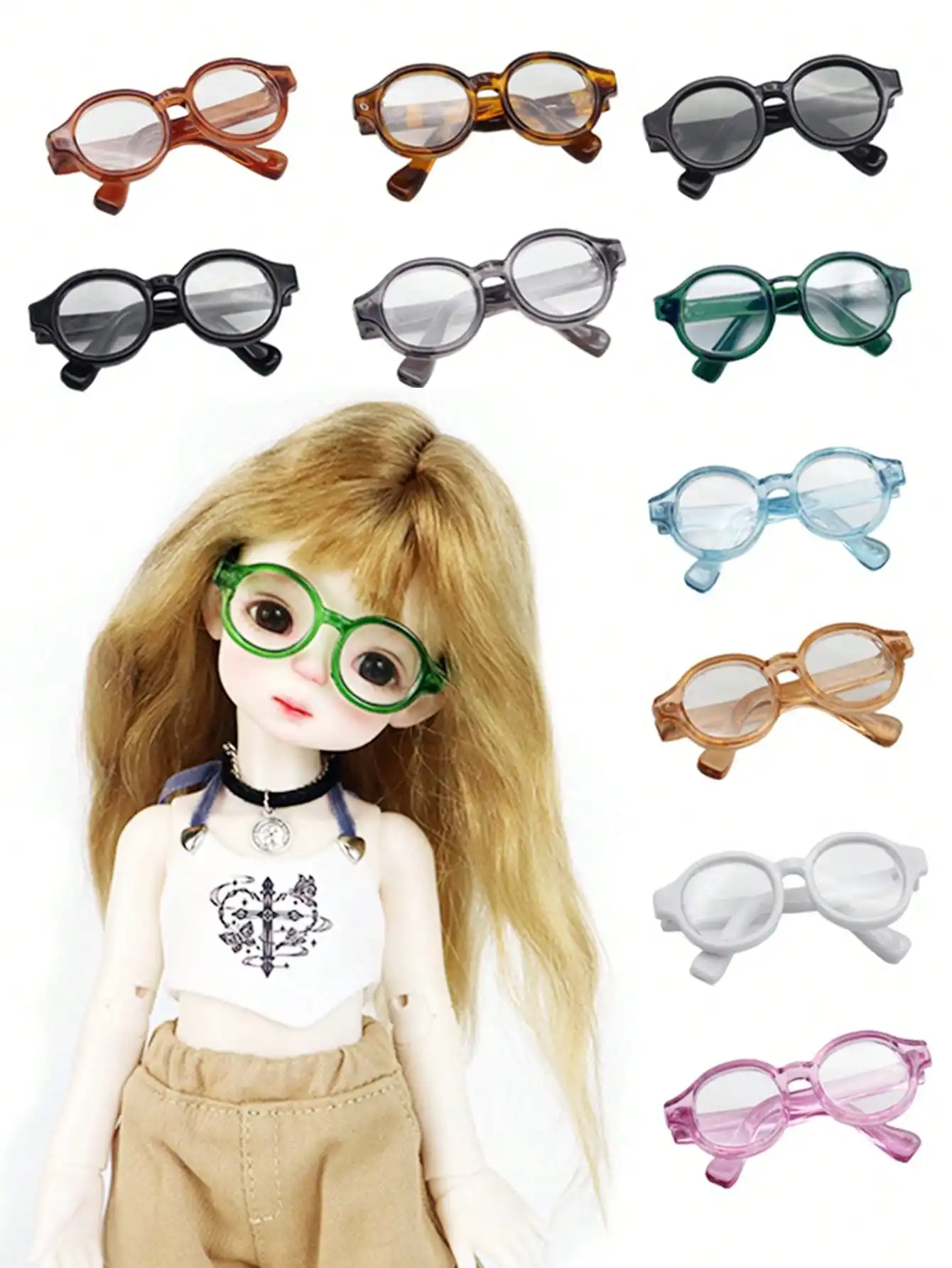 1 Mini Óculos Acessório para Bonecas: 4,5cm, Compatível com Bonecas BJD Escala 1/6 e 1/8