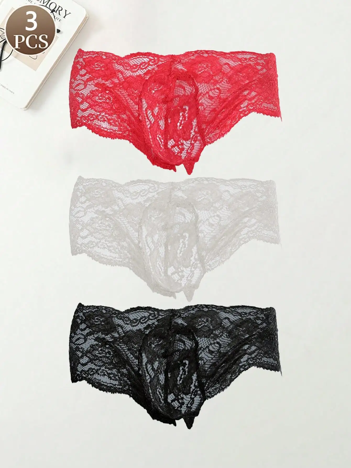 

3PCS Floral print solid color casual basic knitted fabric Men's triangle underwear sexy mesh loose underwear