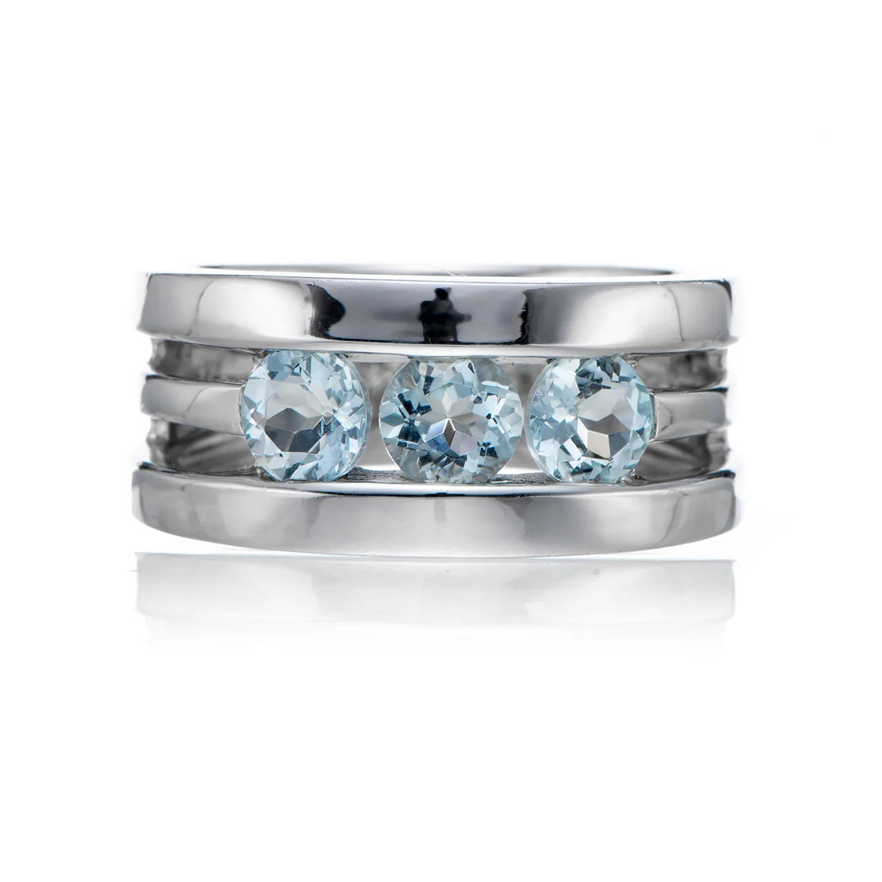 GESIDE  Aquamarine Rhodium Over Sterling Silver Ring