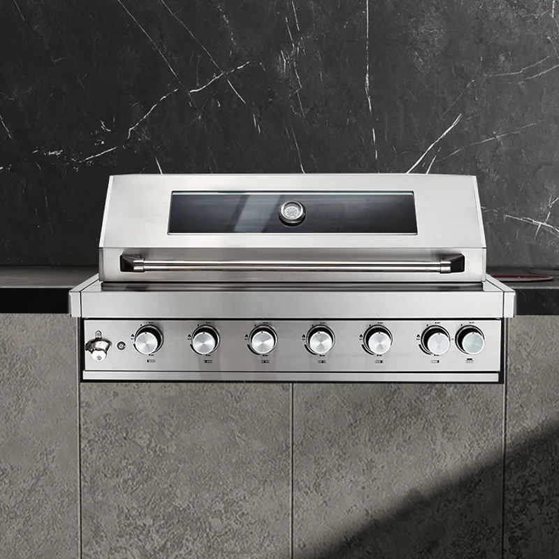 Built-In Gas BBQ Grill for Villa Courtyard Outdoor Kitchen with Convenient Charcoal Option