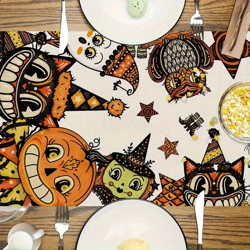 One piece, Halloween pattern table flag, suitable for home kitchen decoration, home decoration, and fairy tale theme parties
