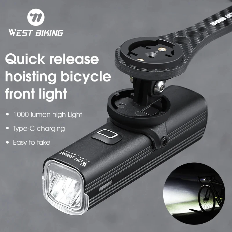 

WEST BIKING 1000LM MTB High Light 5 Modes Quick Release Hoisting Bicycle Headlight Type-C Portable 4500MAH Cycling Flashlight