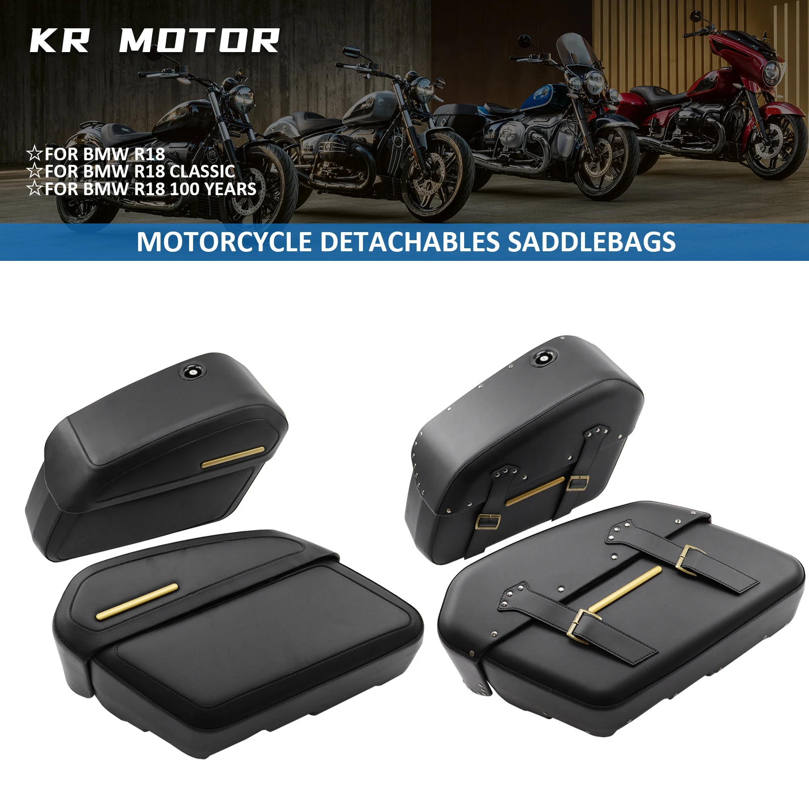 

Fits For BMW R18 100 Years R 18 Classic R18 2020-2024 Motorcycle Detachables Saddlebags High-Capacity Side Box Saddle Bags Black