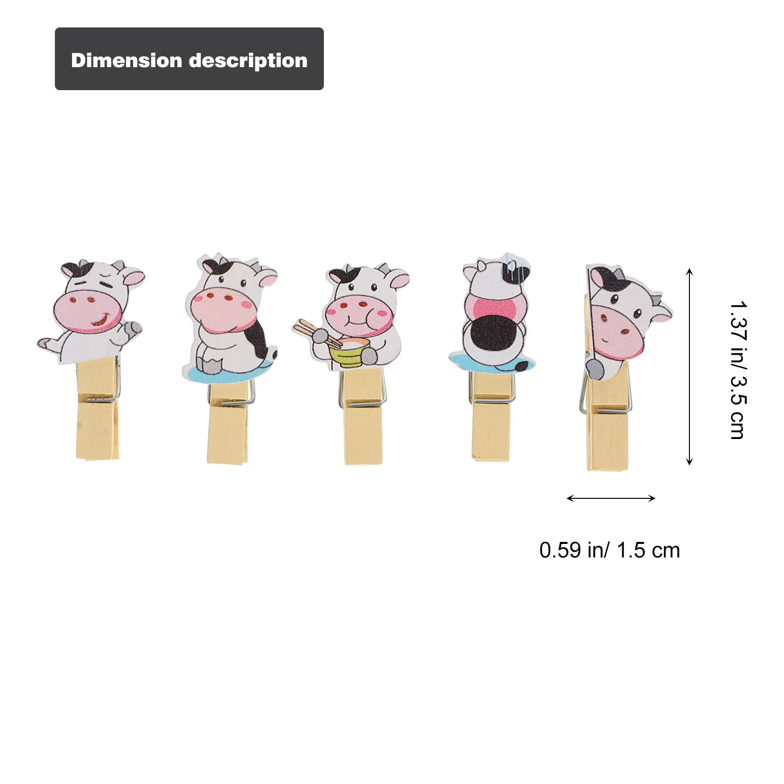 5Packs Photo Clips Cow Shaped Wooden Clips for Hanging Notes Memos Fixed Decorative Wooden Picture Clip DIY Craft Clamp