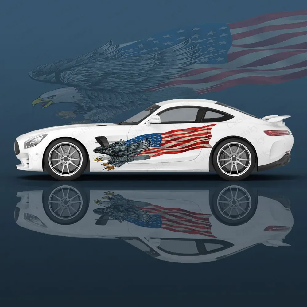 Car Graphic Decal Full Body Vinyl Wrap Modern Design American Flag Eagle Racing Vector Image Wrap Sticker Decorative Car Decal