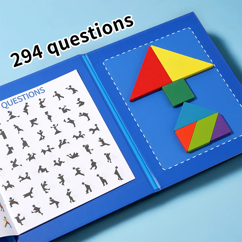 Wooden Small Jigsaw Magnetic Tangram Puzzle Book Educational Toy For Children Baby Kid Portable Montessori Learning Intelligence