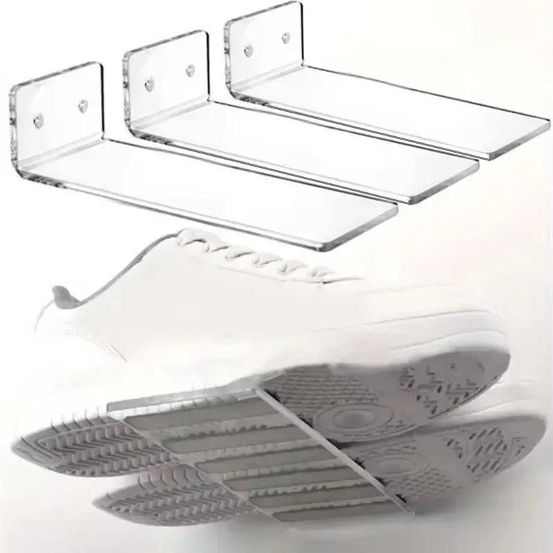 6 Teile/satz Wand Halterung Acryl Schuh Rack Schuhe Lagerung Rack Display-ständer Transparent Hängen Organisatoren Hause Schuhregal Regale