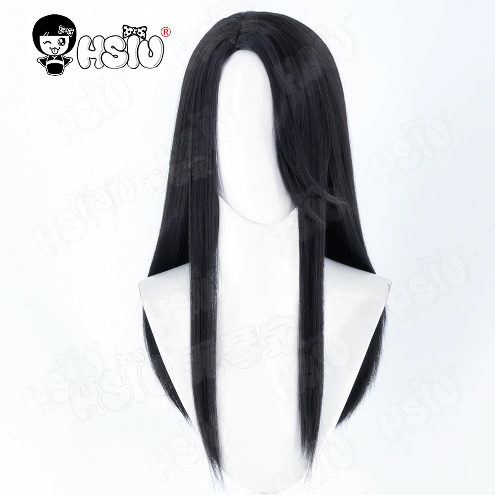 Killjoy Cosplay perruque HSIU 60 CM de long cheveux noirs perruque synthétique + bonnet de perruque perruque de fête Halloween perruque jeu VALORANT Killjoy Cosplay perruque
