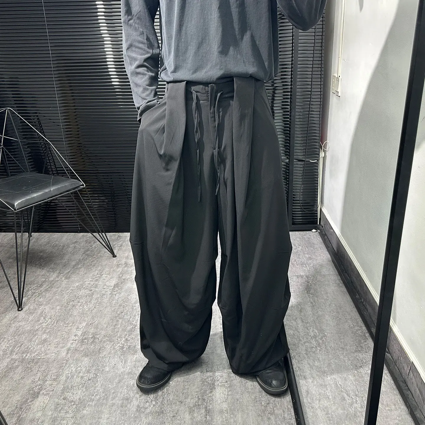 Avant-Garde Dark Series High Sense Minimalist Design Casual Pants Men's Autumn Niche Loose Casual All-Match Wide Leg Pants Ins
