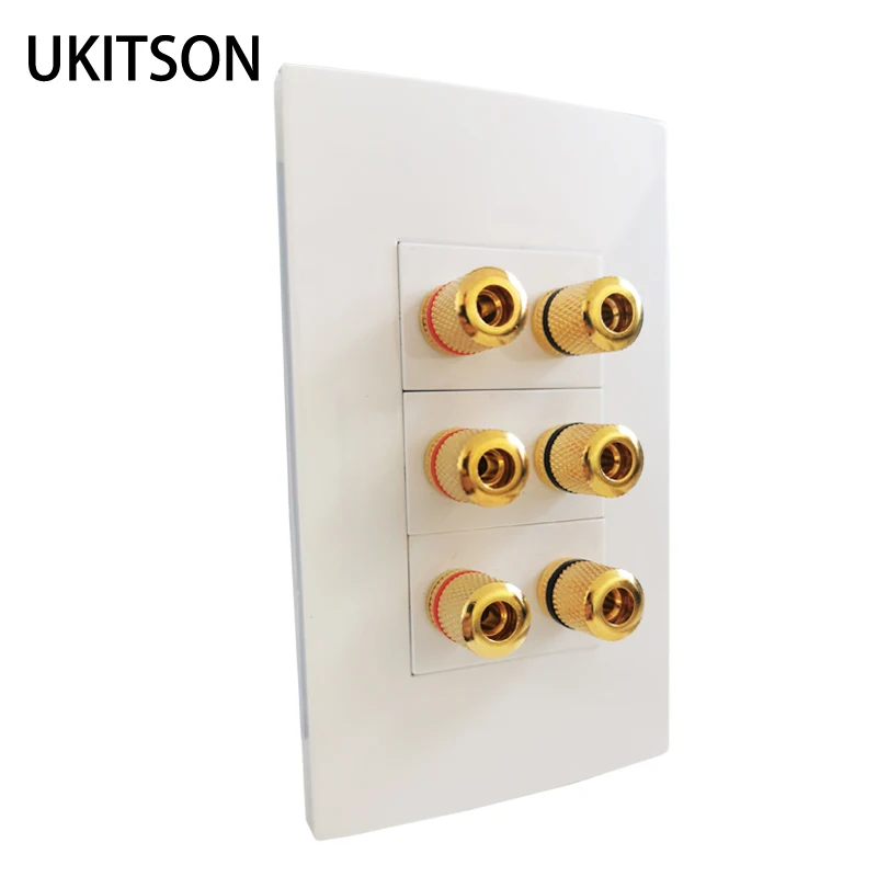 6 Ports Audio Speaker Faceplate Panel US Wall Face Plate Hifi Sound System Connector Socket Banana Plug Cover In White