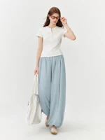 FSLE 2026 Summer Women Balloon Pants High Waist Elastic Waist Leg Culottes Loose Fit Tapered Cargo Joggers Vacation Boho Style - Image 3