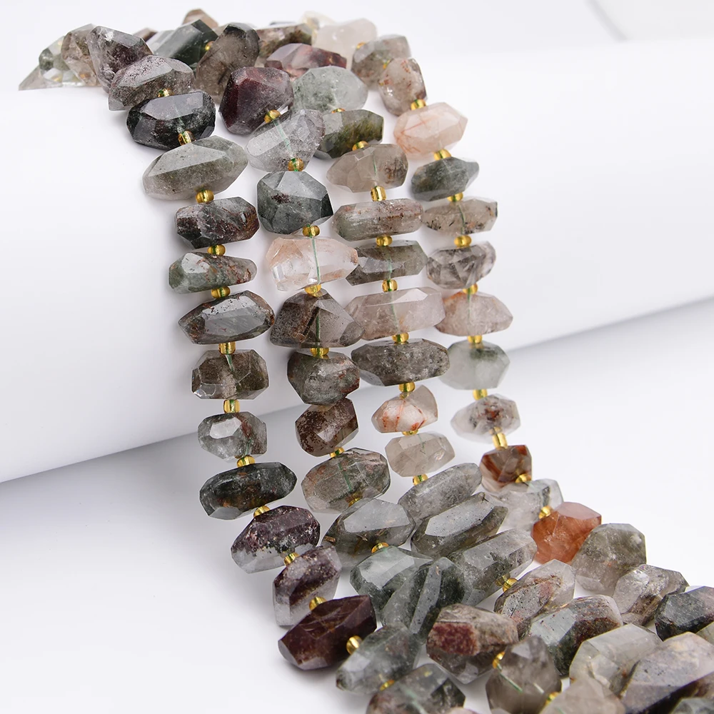 APDGG Big 15x22mm Natural Mix Green Ghost Quartz Freeform Cutting Nugget Loose Pendant Beads 15.5'' Strand Jewelry DIY