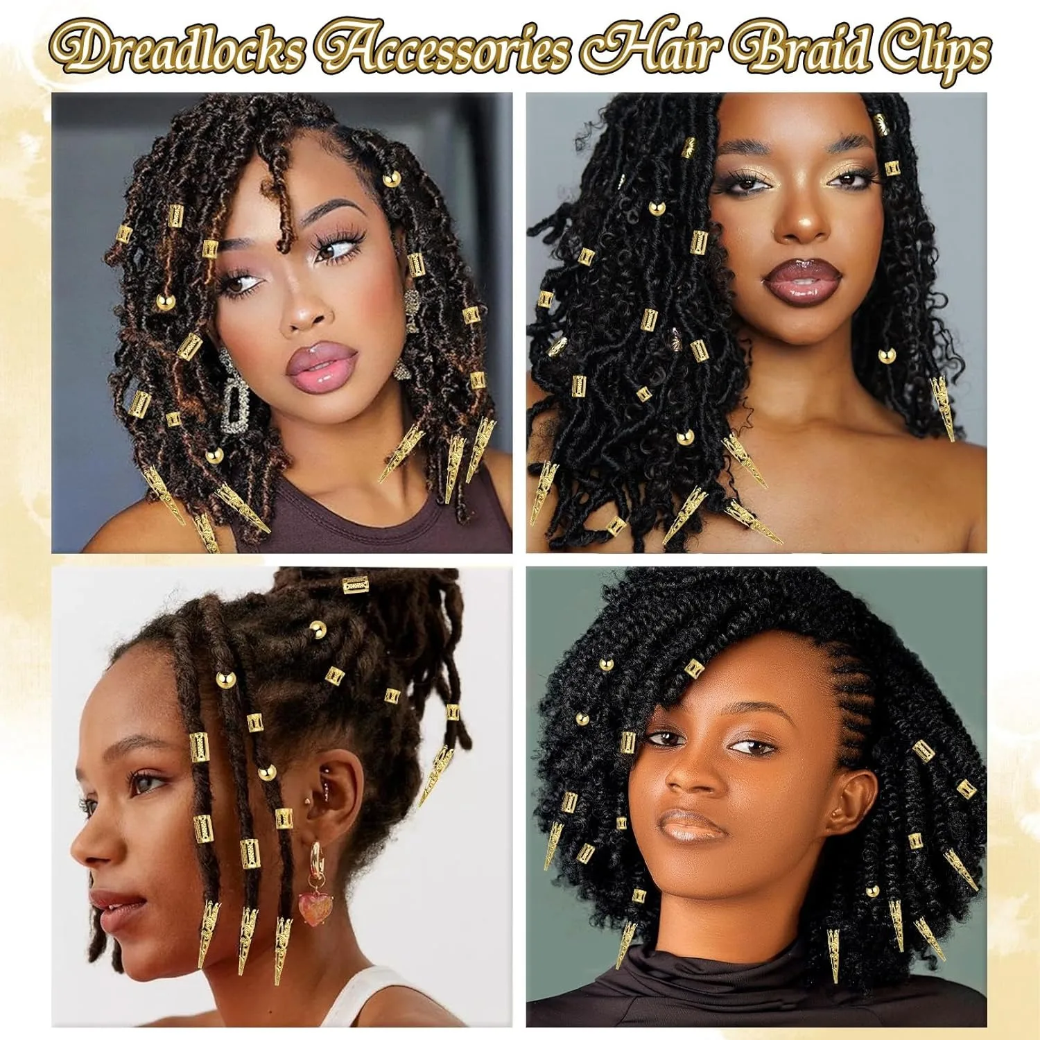 50pcs Braids Clips Hair Beads Adjustable Hair Cuffs Metal Dreadlock Hair Accessories Loc Hair Jewelry for Braids for Women