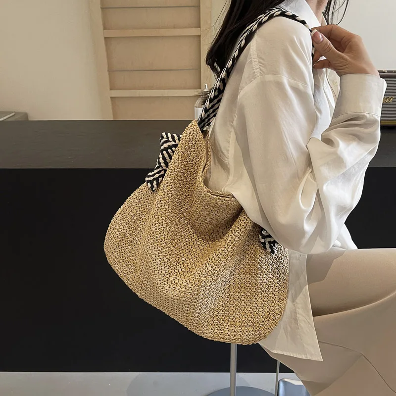 Braided Bag One-shoulder Diagonal Straw Bag Women Large-capacity Summer Handbag Female large Fresh Travel All-match Beach Totes