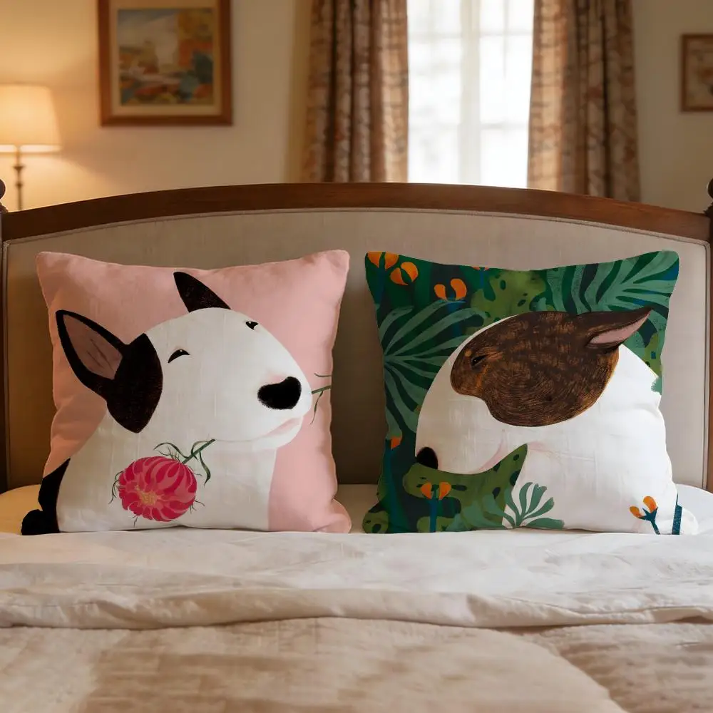 Animal Bull Terrier Cushion Cover 4Pcs Decorative Covers Soft Cushion Case for Sofa Couch Decor 40x40 45x45 Pillowcases