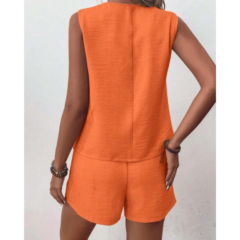 Dames Casual Onregelmatig Vest Shorts Pak 2-delige sets Zomer Nieuwe V-hals Knoppen Vest Wijde pijpen Shorts Sets voor dameskleding