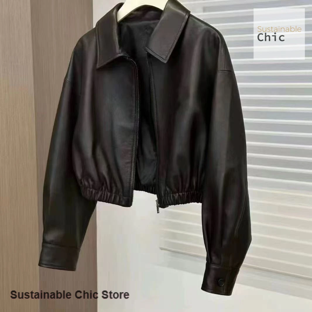 

Французское черное пальто из мягкой кожи, женское весенне-осеннее новое короткое кожаное пальто с квадратным воротником и нишей, мотоциклетная молния