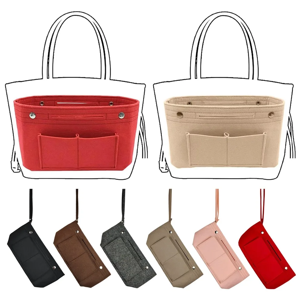 Nouveau Sac à insérer en feutre souple, sacs à cosmétiques rectangulaires de grande capacité, sac en feutre pliable multi-poches, fourre-tout pour vacances à la plage