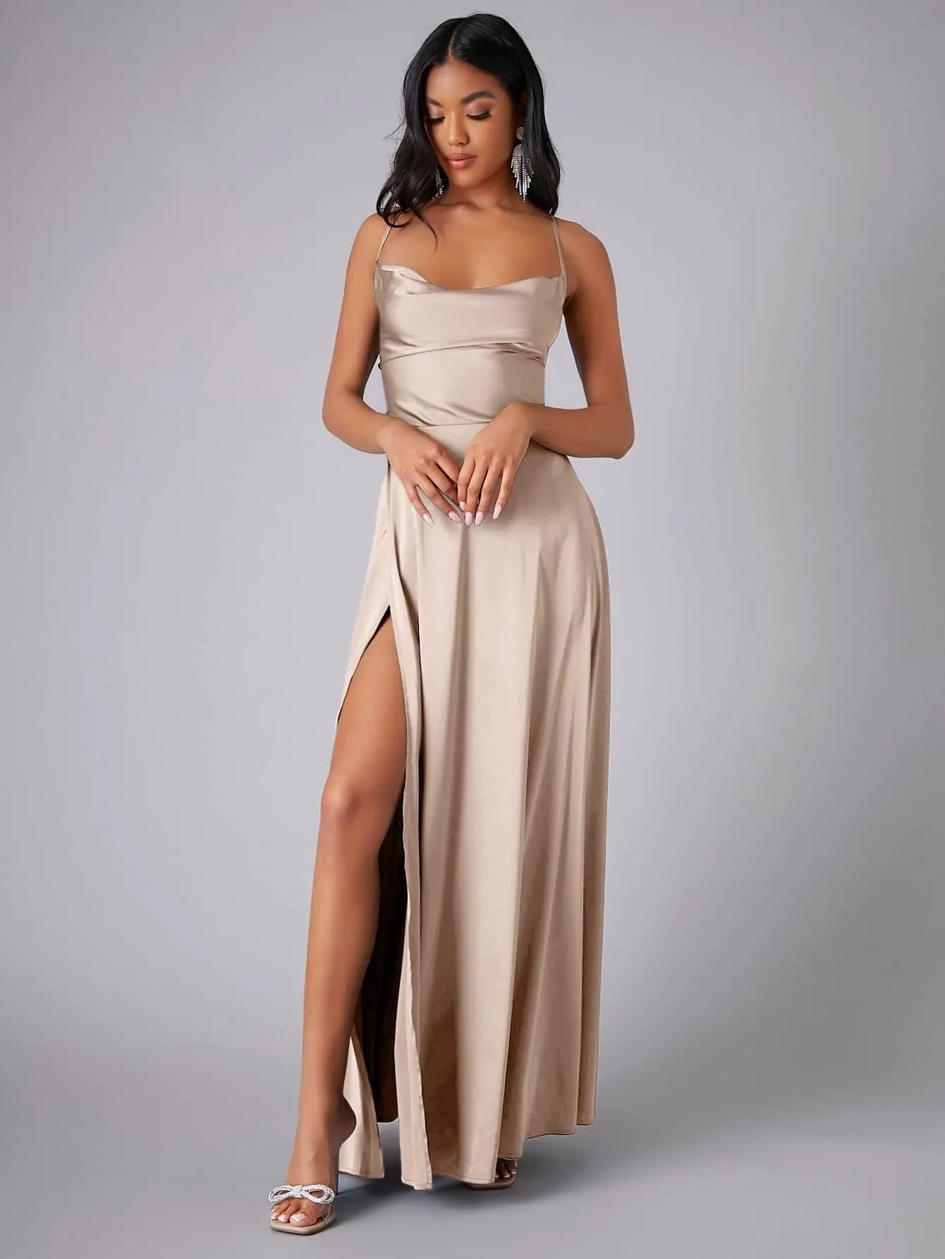 Women Vestidos Sexy Slim Backless Suspender Long Dress High Waist Drawstring Party Prom Evening Gown V Neck Elegant Club Dresses