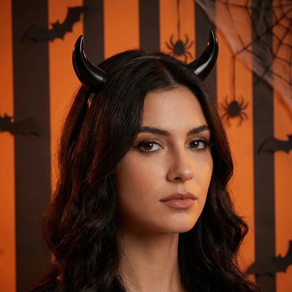 Gothic Animal Devil Horn Hairband Glossy Resin Ox Horn Hair Clips Lightweight Alligator-clip Anime Headband Music Festival