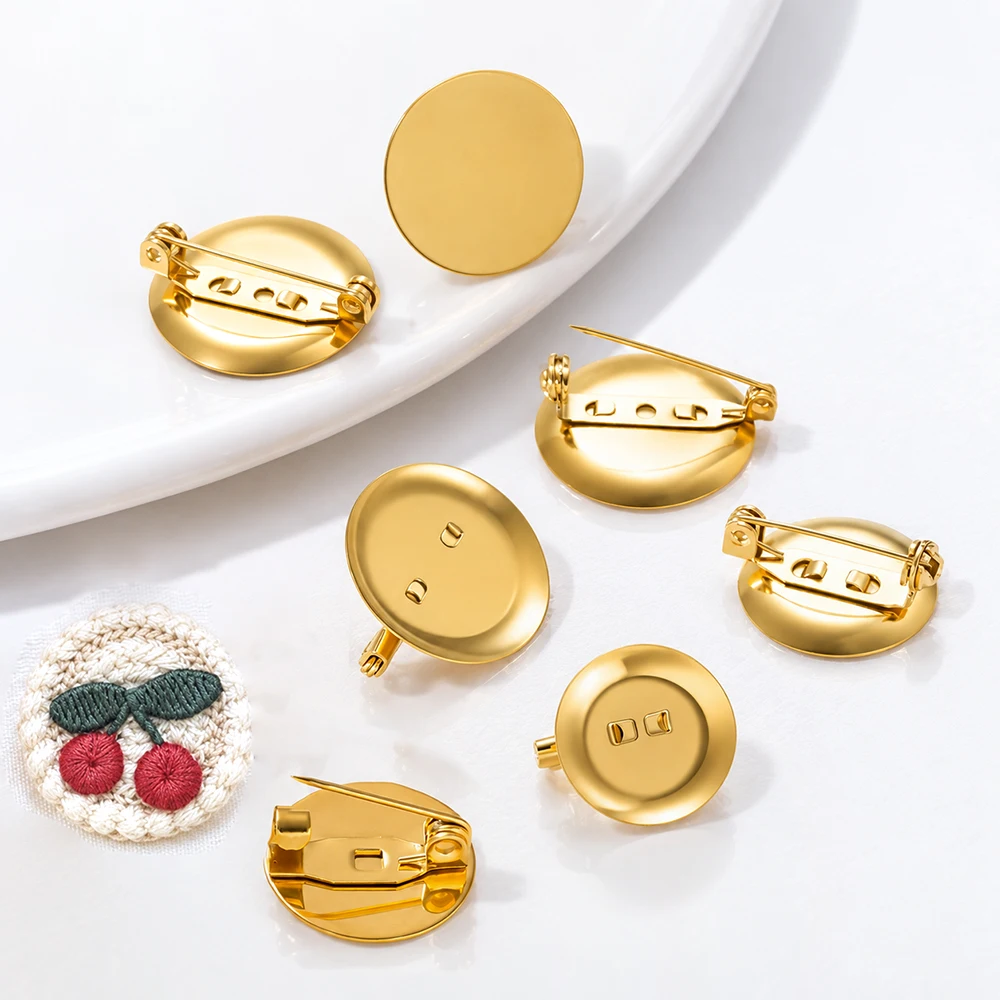 5pcs Stainless Steel Round Brooch Base Brooch Tray Blank Base Settings For DIY Clothing Sewing Brooches Jewelry Making Accessory