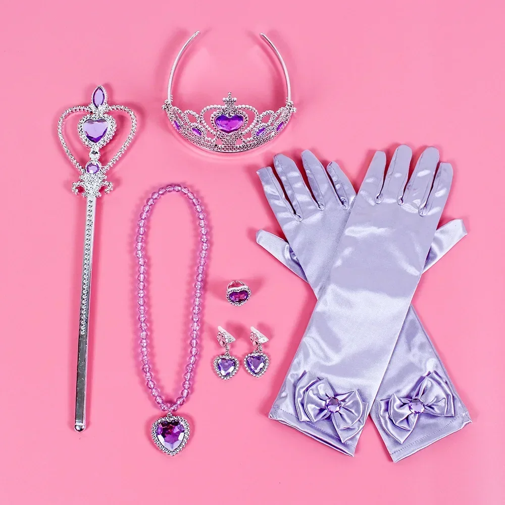 Princess Cosplay Kit for Girls  Anna Elsa Crown Magic Wand Necklace Wig Gloves for Frozen Children themed Princess Role Play