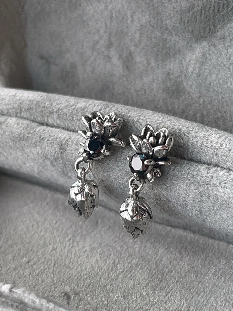 

Elegant Lotus Lantern Silver Earrings Ms925 Pure Silver Women's Style Full Silver Version Sleeping Lotus Lantern Jewelry