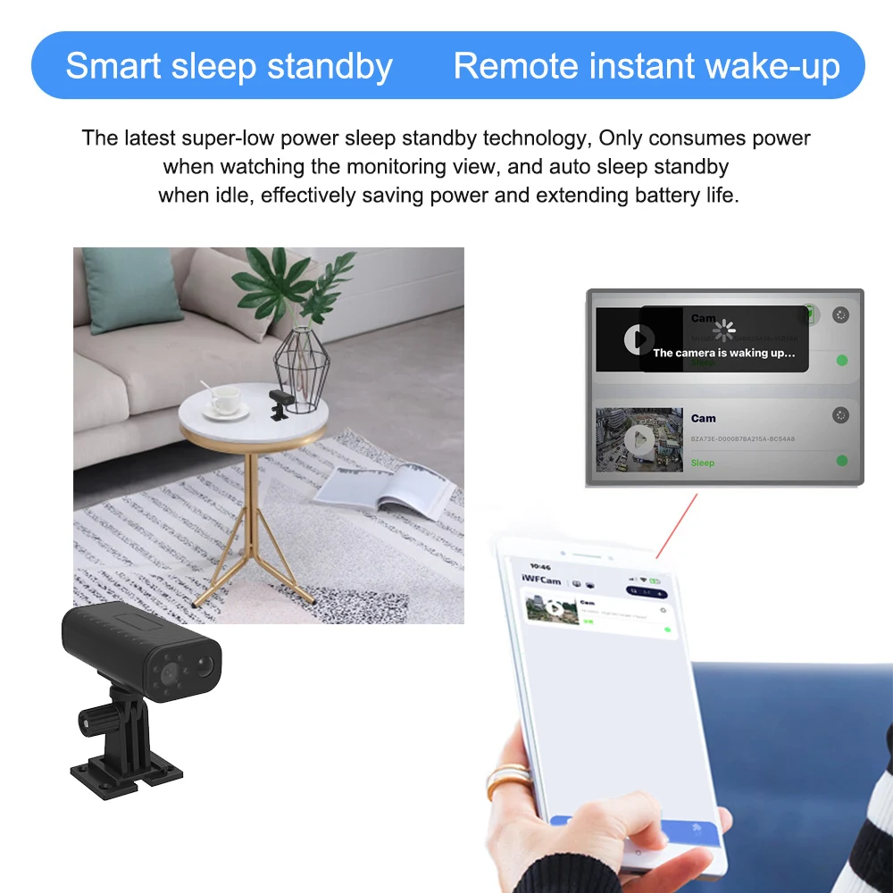 Mini Smart Home Security Camera, Interior, Sem Fio, Wi-Fi, Visão Remota, Ao ar livre, Impermeável, Detecção Humana, Suspensão do Sono, Novo