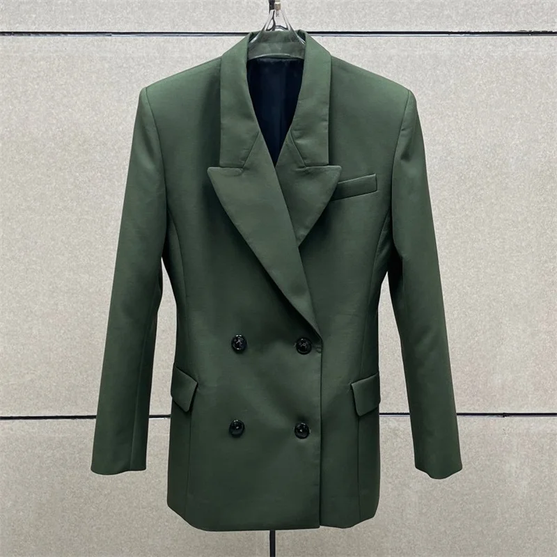 เสื้อแจ็คเก็ตผู้หญิงแบบใหม่ ทรงเข้ารูป กระดุมสองแถว สำหรับฤดูใบไม้ร่วง ปี 2025 เสื้อเบลเซอร์ลำลอง เสื้อคลุมผู้หญิง