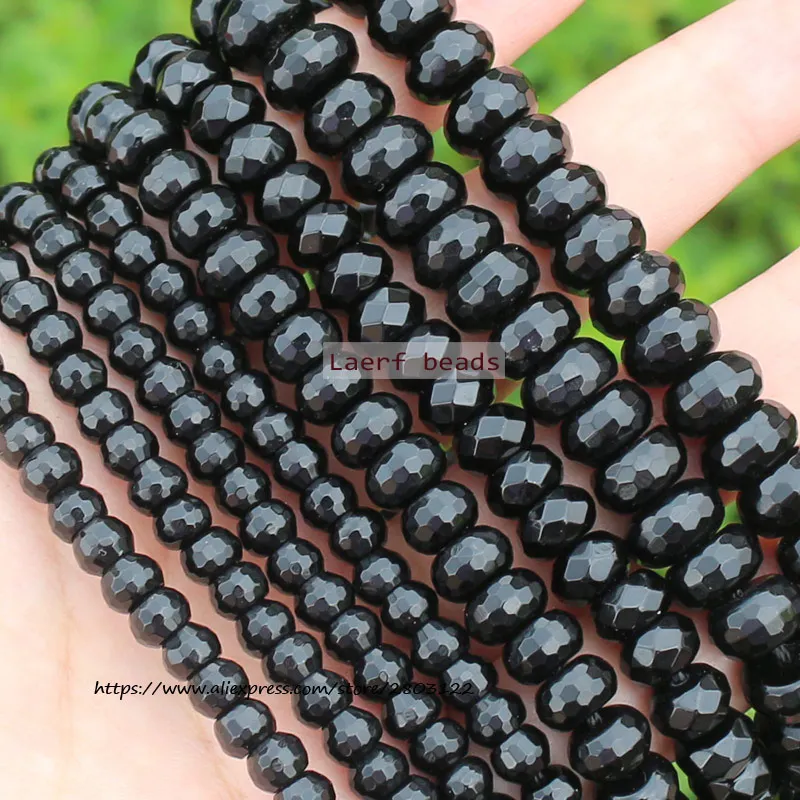 

4-10mm Black Onyx Faceted Rondelle Loose Beads ,For DIY Jewelry Making !