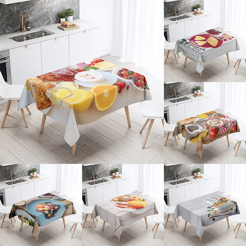 Gourmet Tablecloth Fruit Nut Cake Egg Coffee Salad Printed  Kitchen Table Decoration Stain Resistant Waterproof